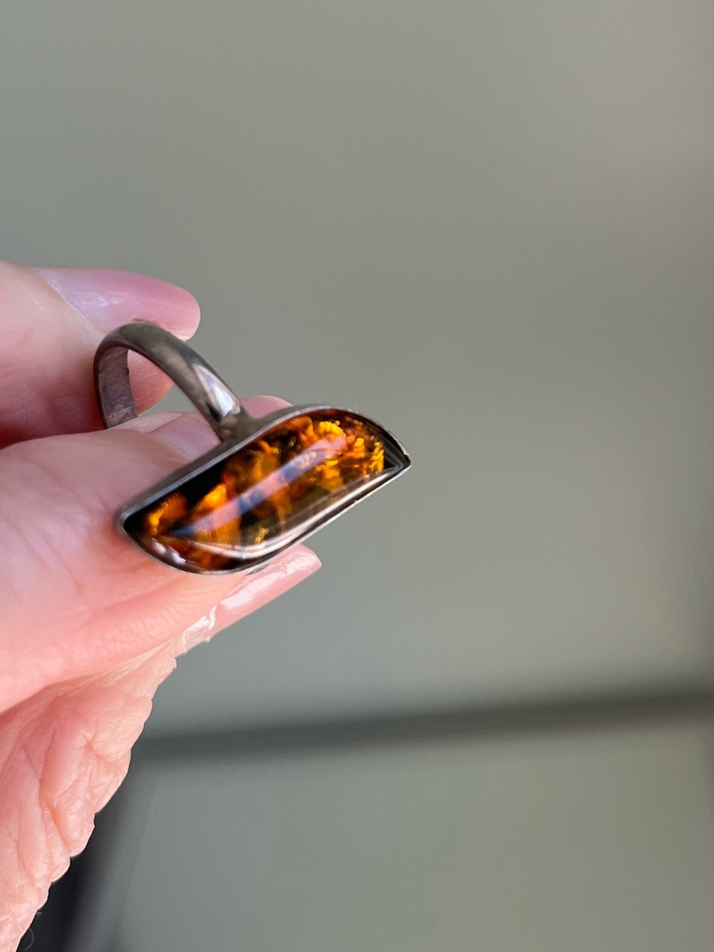 Sterling Silver Amber Ring in Honey Brown